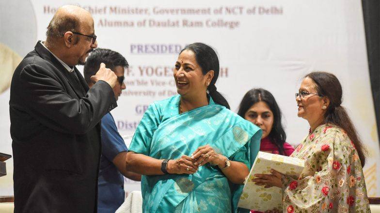 Delhi Chief Minister Rekha Gupta at Daulat Ram College during the inauguration of new college facilities