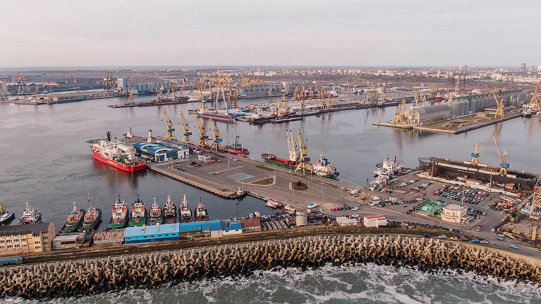 Aerial view of the Port of Constanta, Romania, on the Black Sea (file photo)