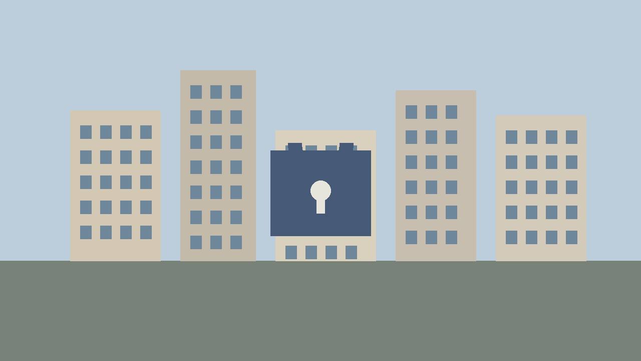 Editorial illustration of generic city buildings behind a large padlock — no real person, place or incident depicted