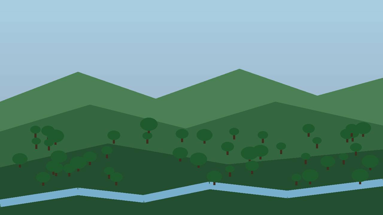 Editorial illustration of generic green hills and a river in southwest Colombia — no real place, person or incident depicted