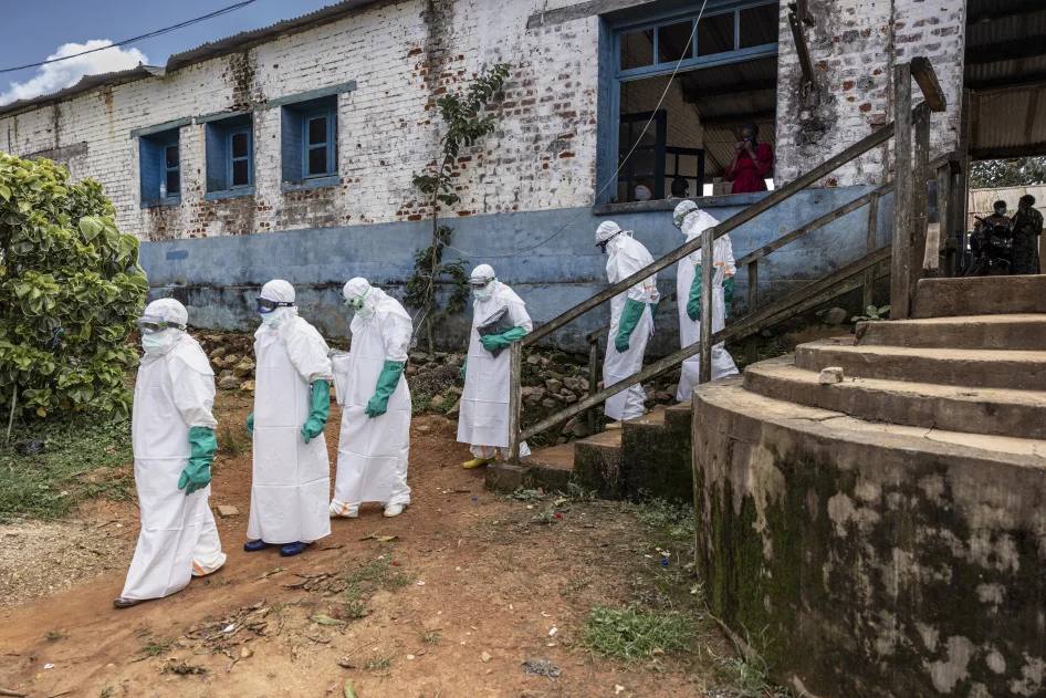 Health workers in protective gear during the Ebola response in DR Congo (file photo)