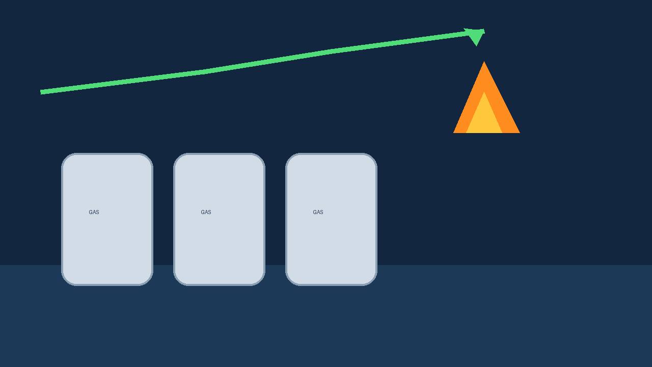 Editorial illustration of gas storage tanks, a flame and a rising price arrow, flat style, no real person depicted
