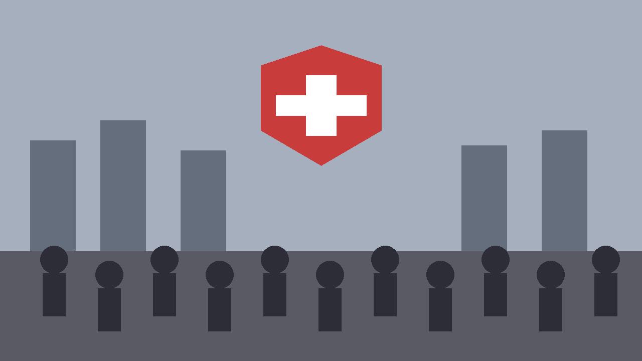 Editorial illustration of a protest crowd under a protective shield — flat style, no real person depicted
