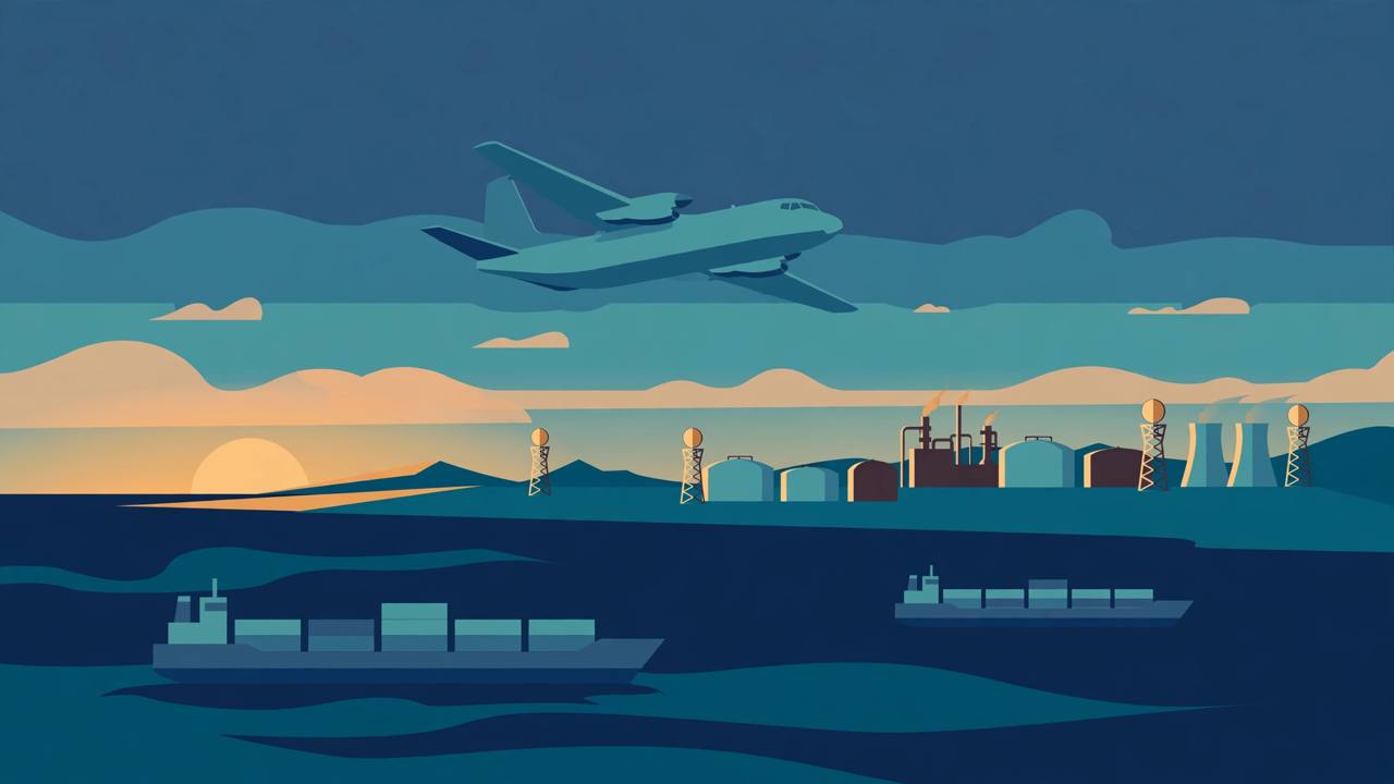 A maritime patrol aircraft over the Black Sea with cargo ships below (editorial illustration)