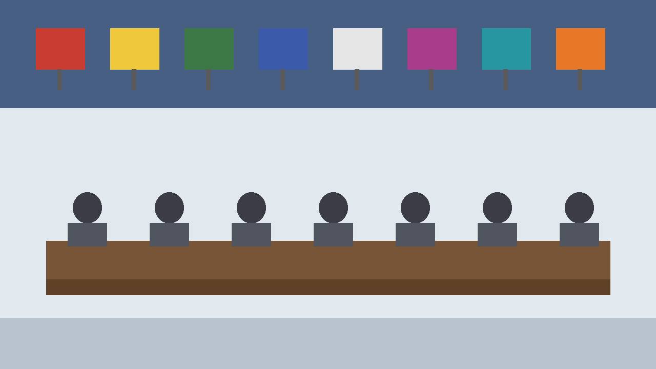 A generic multilateral defence conference table with plain coloured banners (editorial illustration)