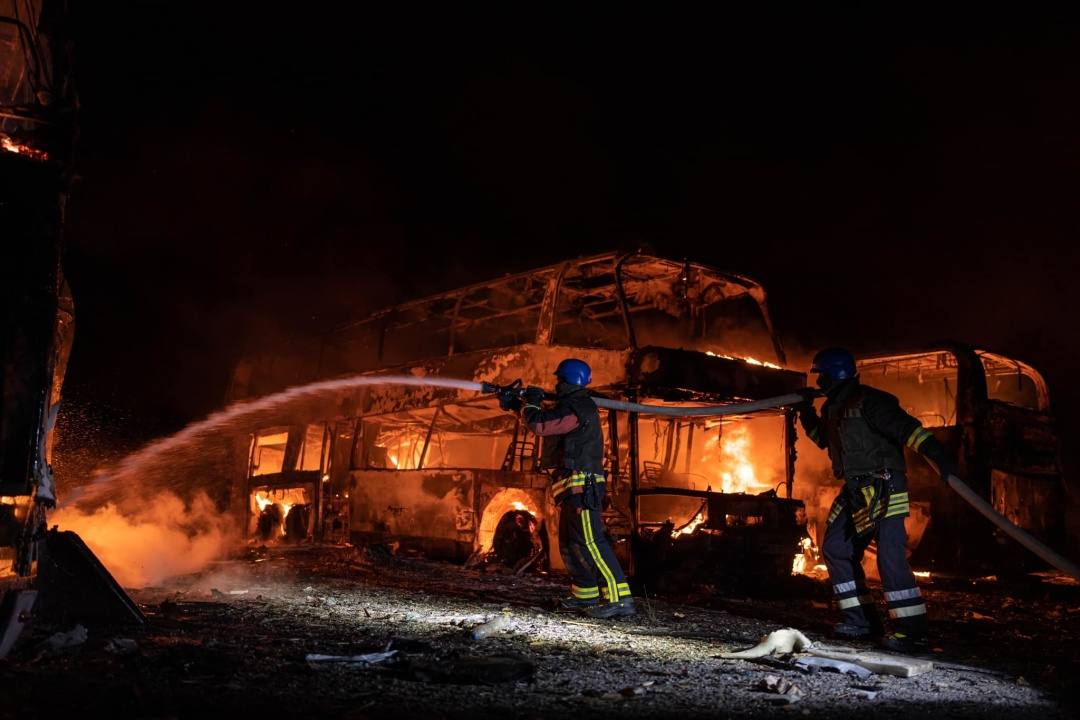 File photo of Ukrainian emergency services working at the aftermath of a missile attack on Kyiv