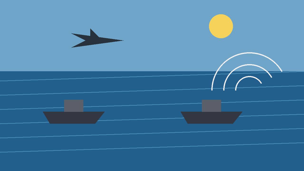 Editorial illustration of a generic maritime patrol aircraft over cargo ships in the Black Sea