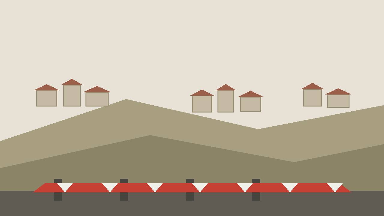 Editorial illustration of a generic hillside town with a closed road barrier — flat style, no real place or person depicted