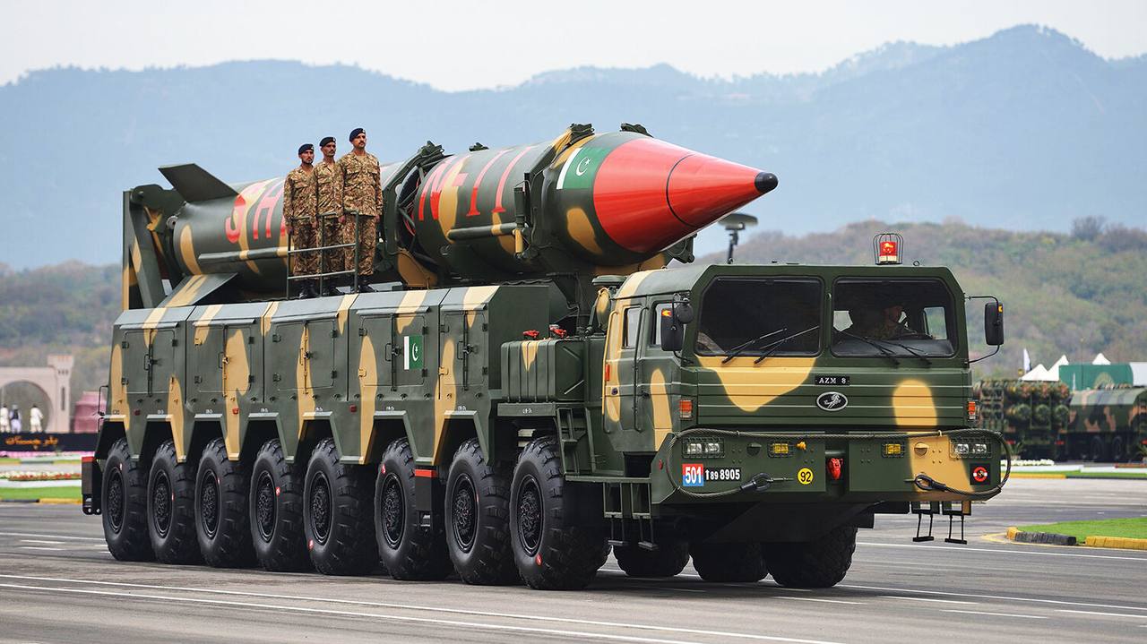 A Pakistani Shaheen-III surface-to-surface ballistic missile on a transporter during a military parade in Islamabad (file photo)