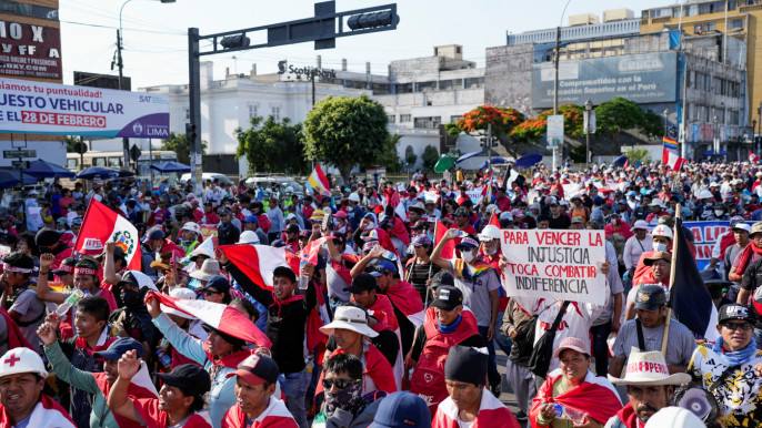 File photo of demonstrators in Peru during earlier protests over inequality and politics