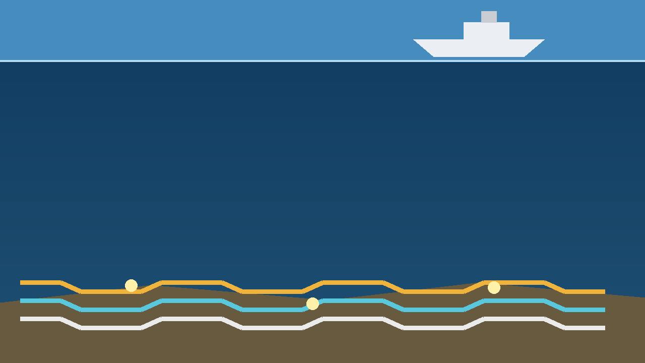 Editorial illustration of undersea data cables on the seabed in the Bashi Channel, with a coast guard ship on the surface above
