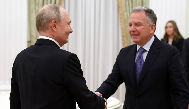 Russian President Vladimir Putin shaking hands with US envoy Steve Witkoff at an earlier meeting (file photo)