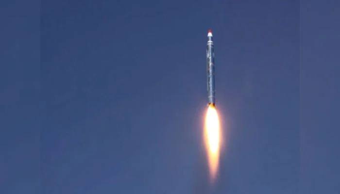 File photo of a ballistic missile in flight against a blue sky