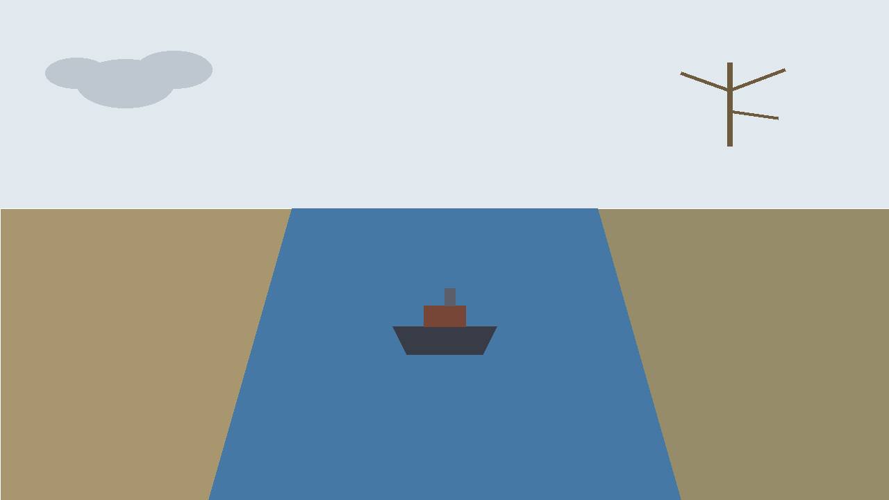 Editorial illustration of a generic tanker passing through a strait between two land masses — flat style, no person depicted