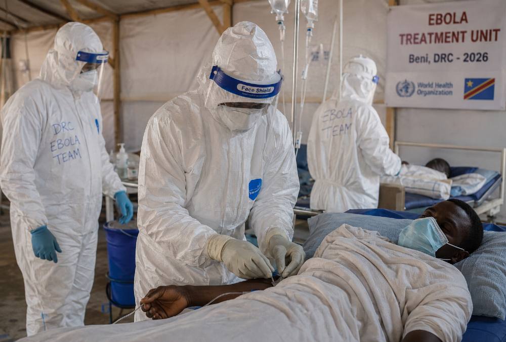 Health workers at an Ebola treatment unit in Beni, DR Congo