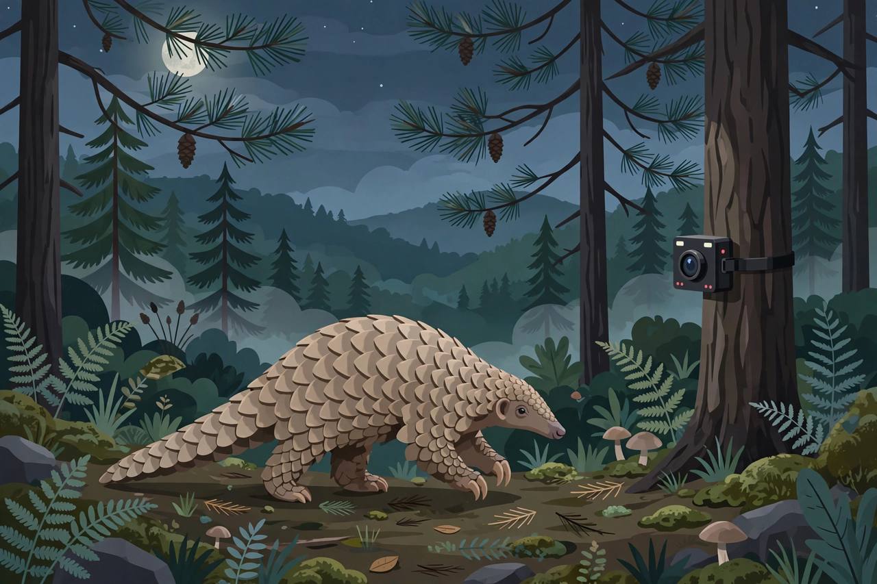 Editorial illustration: a Chinese pangolin in the reserve forest near Shillong, Meghalaya