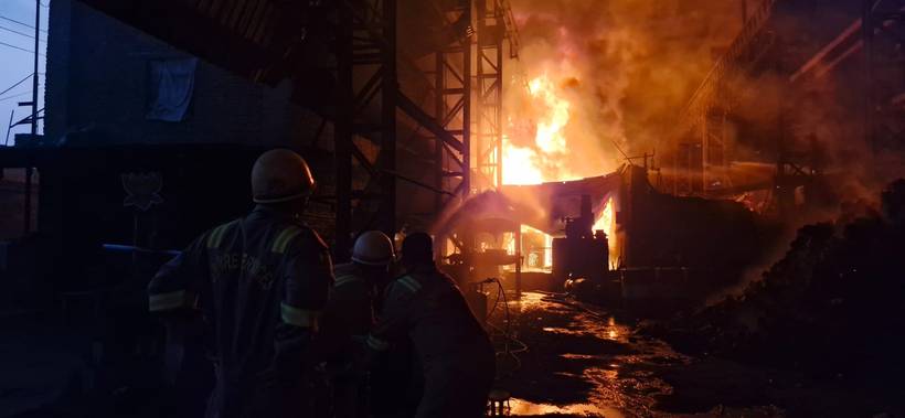 Firefighters battling a factory fire (file photo)