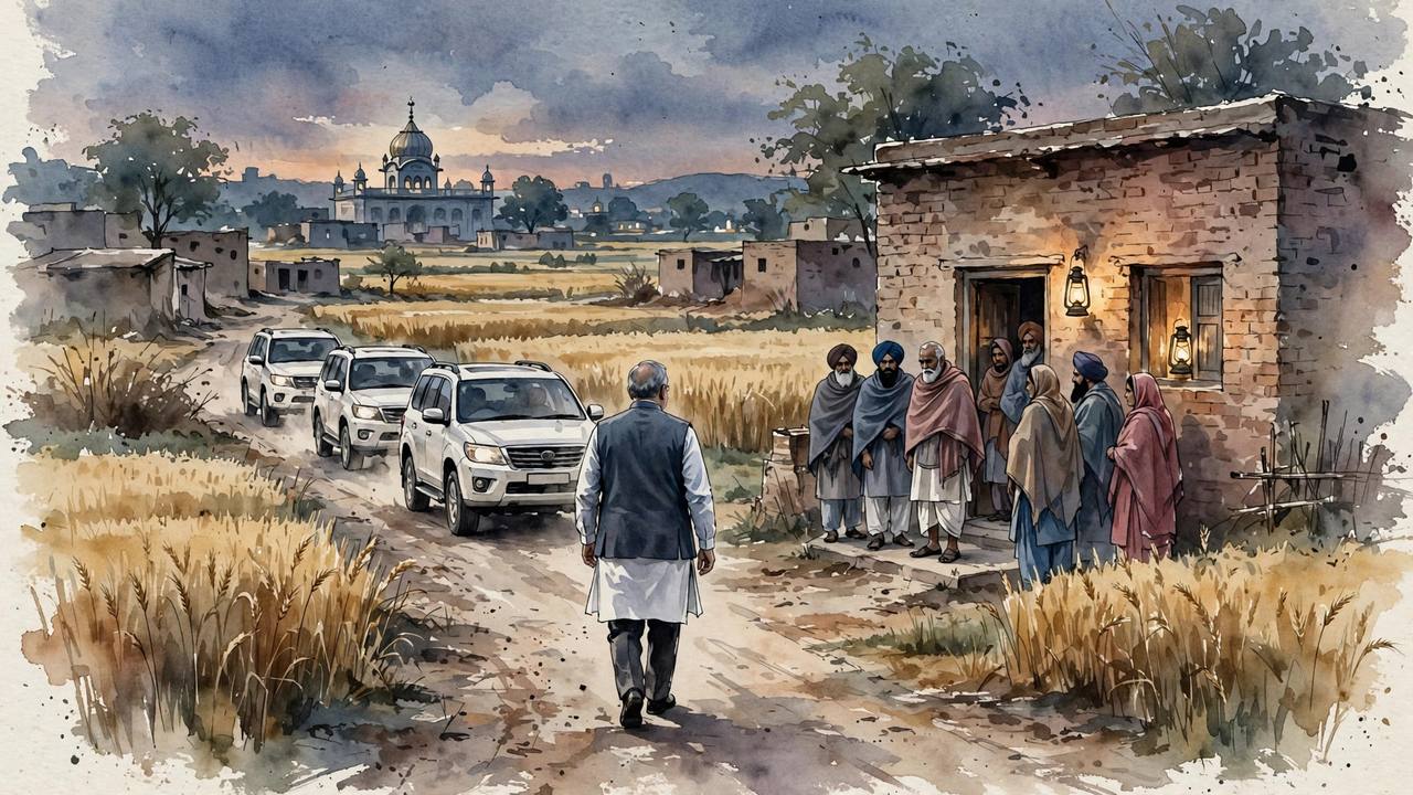 Illustration of a senior government leader's visit to meet bereaved families in Punjab