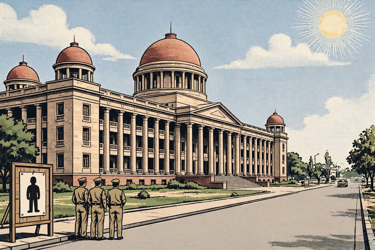 Editorial illustration: Lucknow police headquarters, after three senior officers handling the Shiva Sharma death case were removed from their posts