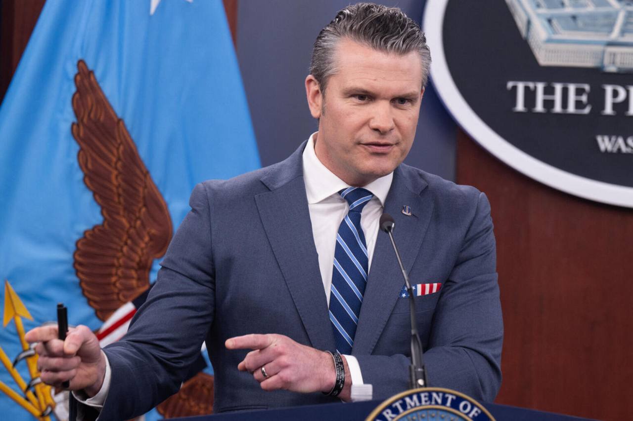 US Defense Secretary Pete Hegseth speaking at a Pentagon podium (file photo)
