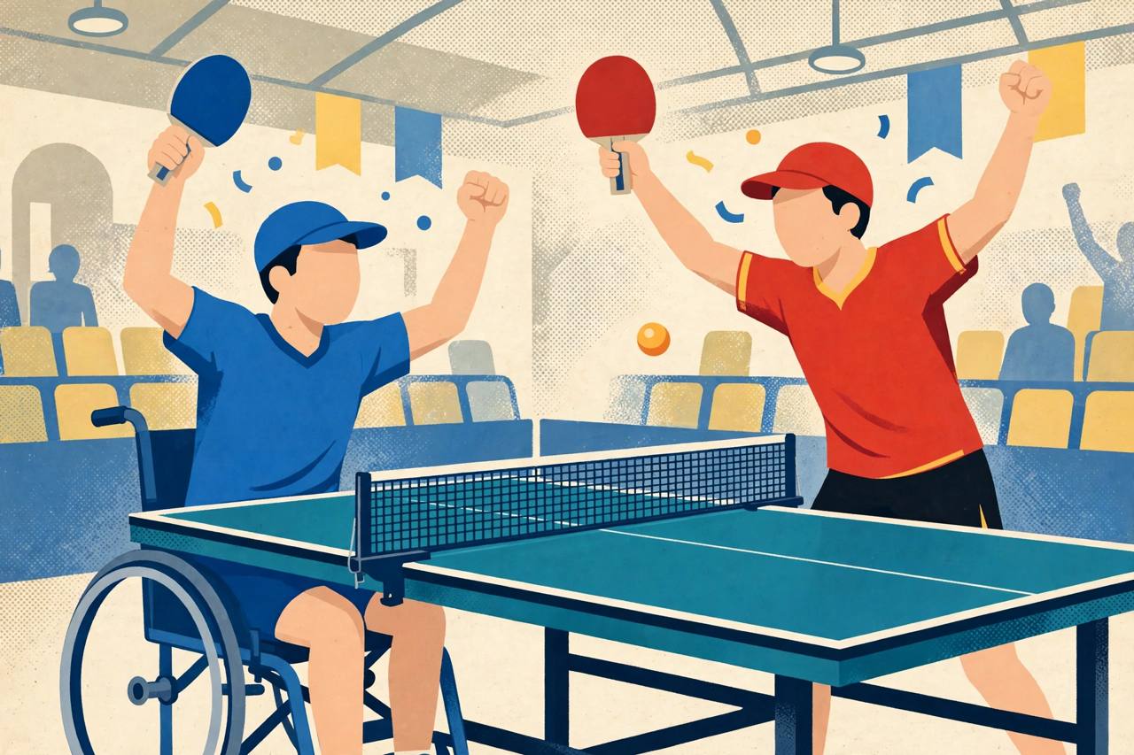 Editorial illustration of para table tennis mixed doubles