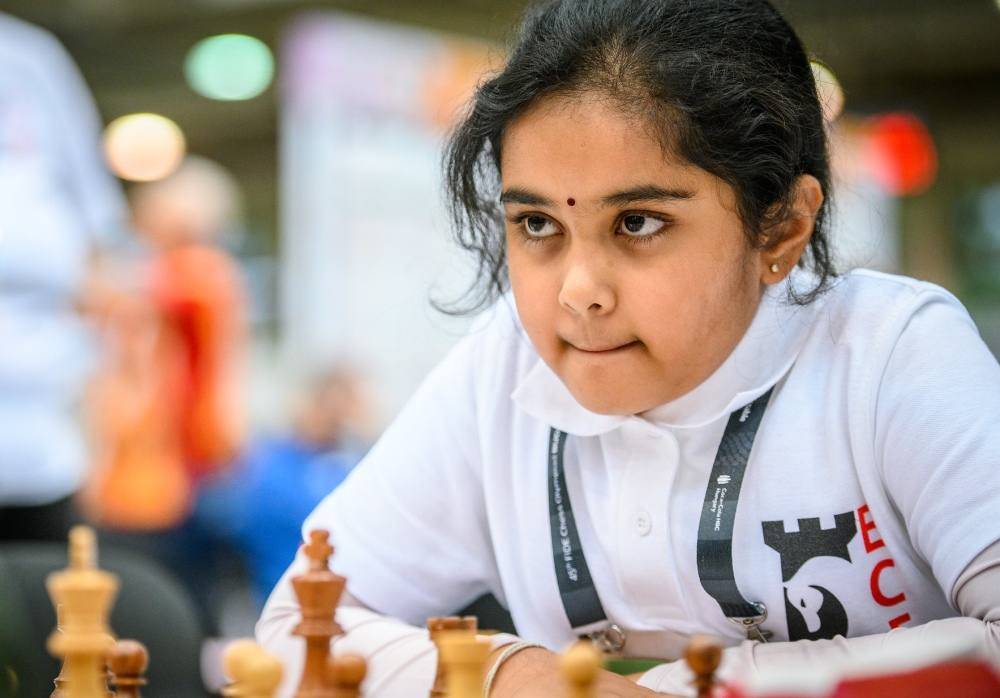 Bodhana Sivanandan, 11, at the chess board. The Indian-origin schoolgirl from Harrow, London, whose family hails from Trichy, Tamil Nadu, has become the youngest female International Master in chess history. (Photo: ChessBase)