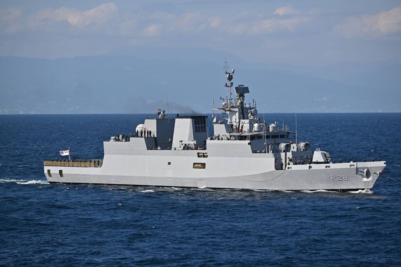 Indian Navy corvette INS Kamorta at sea during the International Fleet Review 2022, file photo