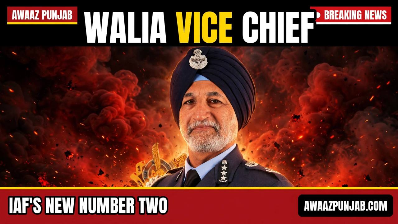 Branded Awaaz Punjab thumbnail with a cut-out photo of Air Marshal Inderpal Singh Walia in Indian Air Force uniform