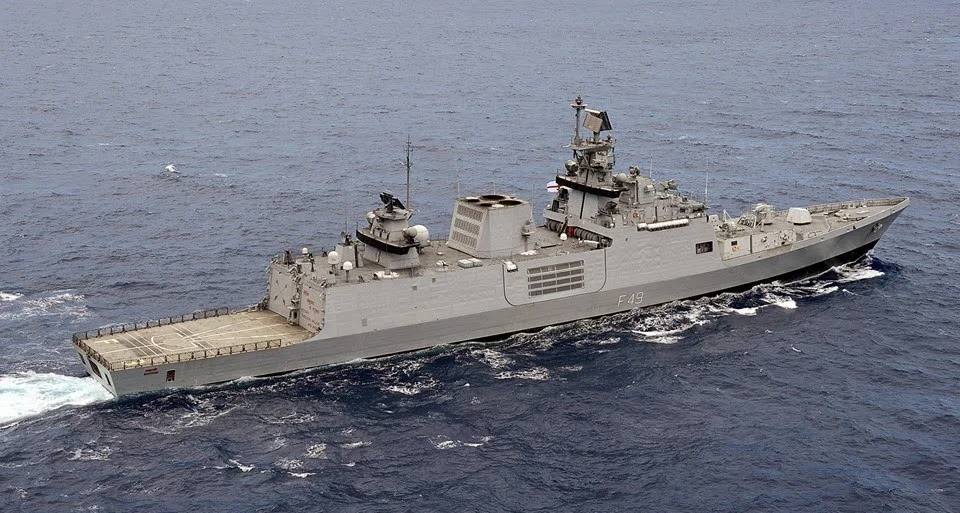 INS Sahyadri, the Indian Navy's indigenously built guided missile stealth frigate, at sea
