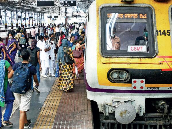File photo of a Mumbai suburban local train at a station platform