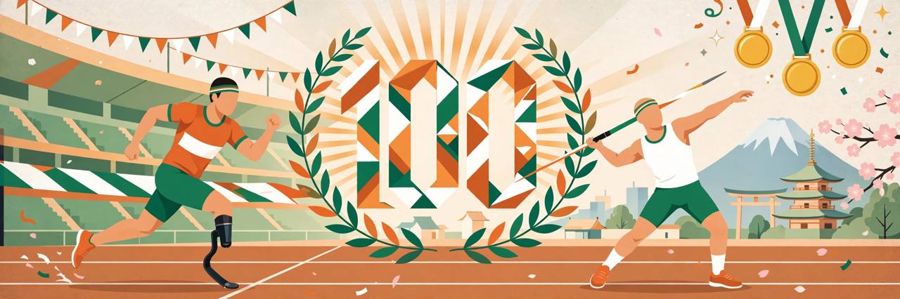 Para-athletes sprinting and throwing javelin at a stadium — editorial illustration