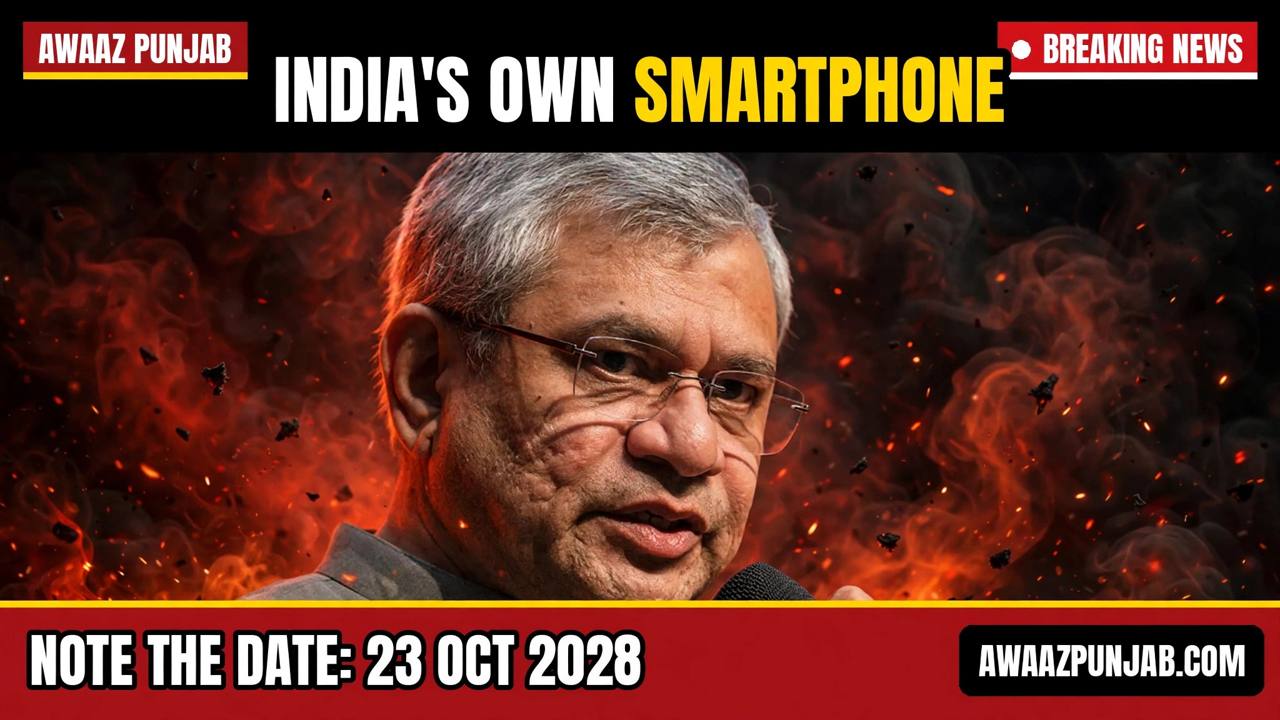 Union Electronics and IT Minister Ashwini Vaishnaw — Awaaz Punjab branded thumbnail built from a real file photo of the minister