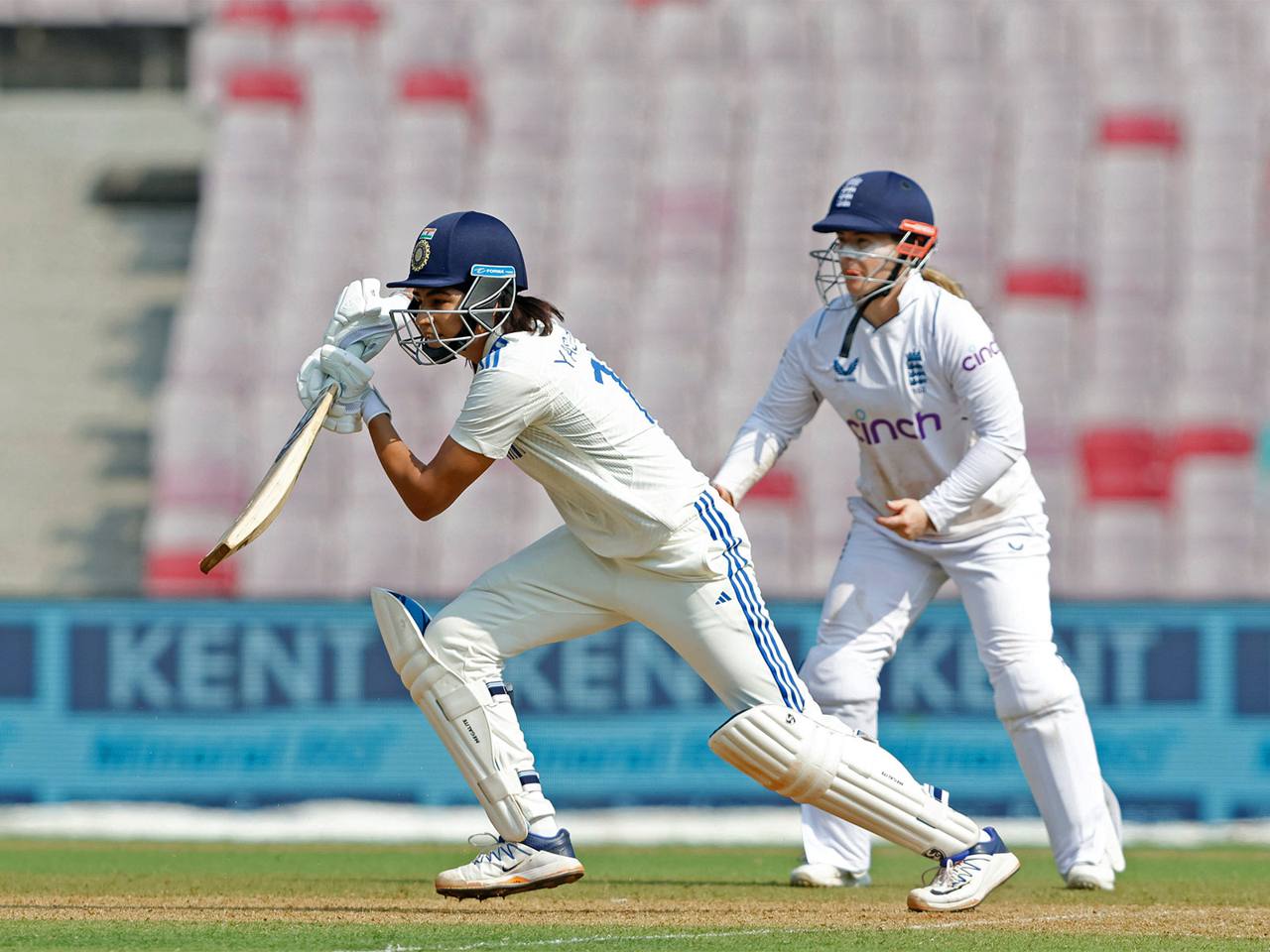 Yastika Bhatia batting in India Test whites against England