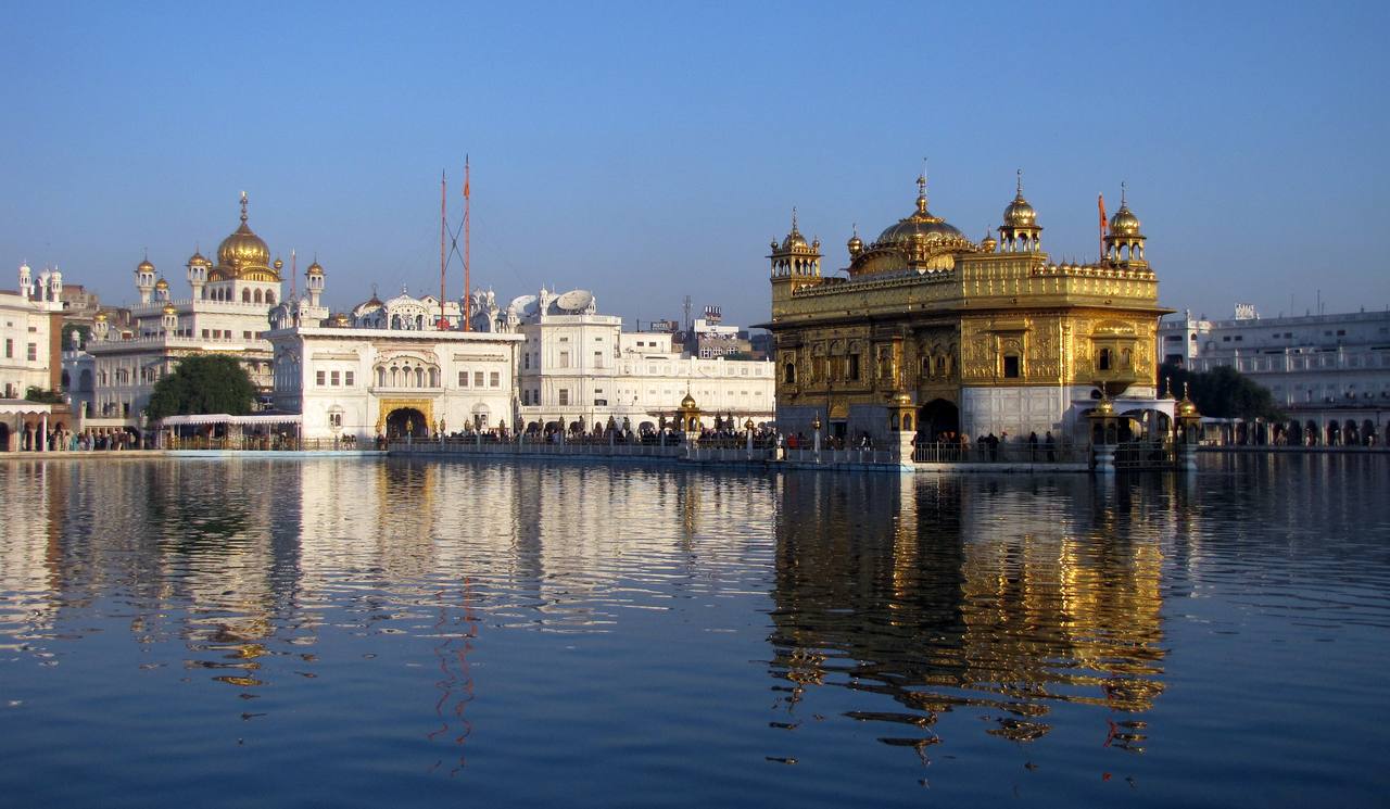 The Golden Temple (Harmandir Sahib) and the Akal Takht across the sarovar at Amritsar