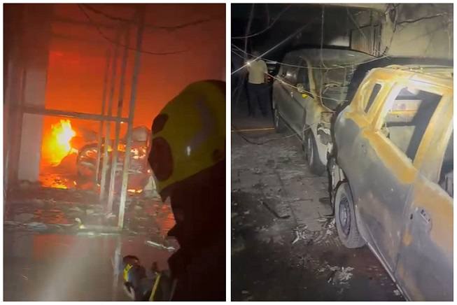 Photo of firefighters tackling a night fire in a market parking area in Chinchwad, Pimpri-Chinchwad, where 21 parked vehicles were gutted