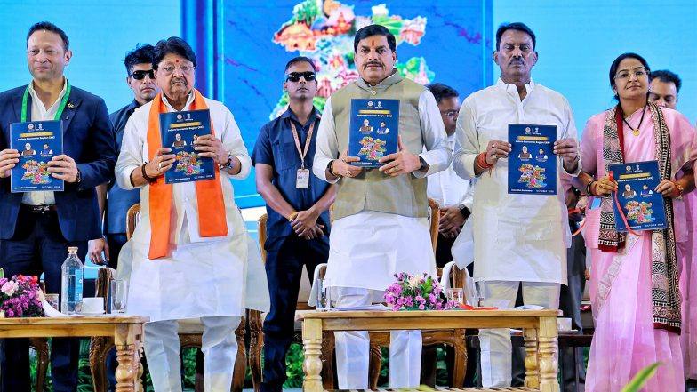 Madhya Pradesh Chief Minister Mohan Yadav and other leaders releasing the Indore Economic Region 2047 master plan at the Urban Growth Conclave 2.0 in Indore