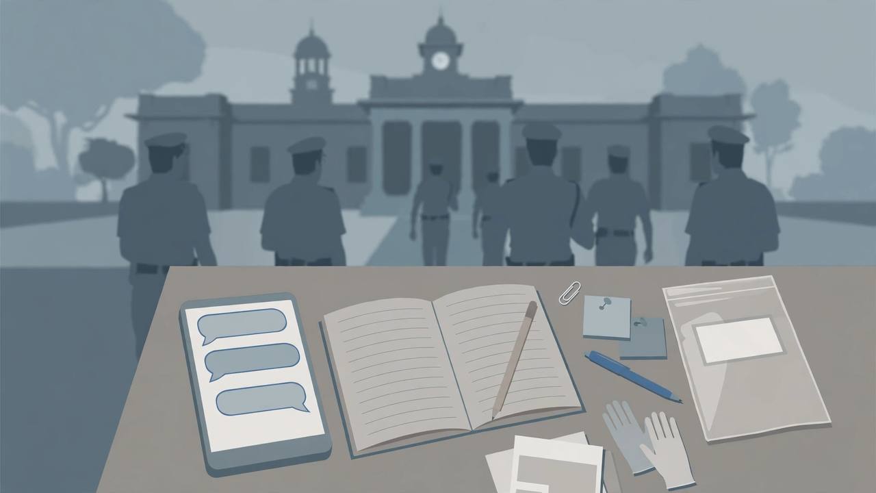 Editorial illustration of a police investigation involving a smartphone in Lucknow