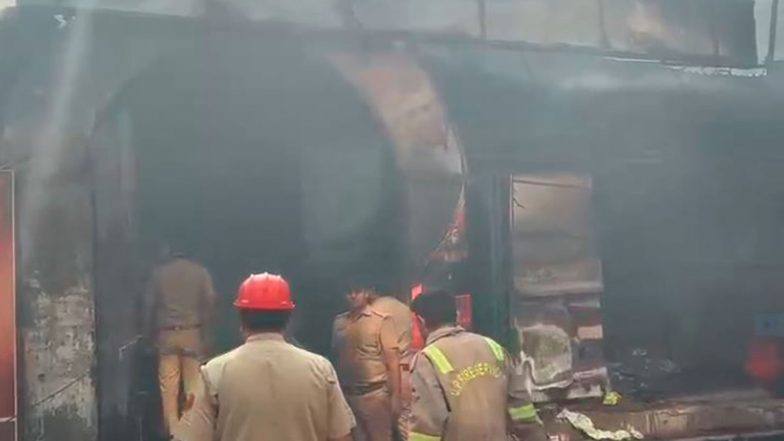 Fire-damaged shops in Noida Sector 126 after a blaze that killed one person