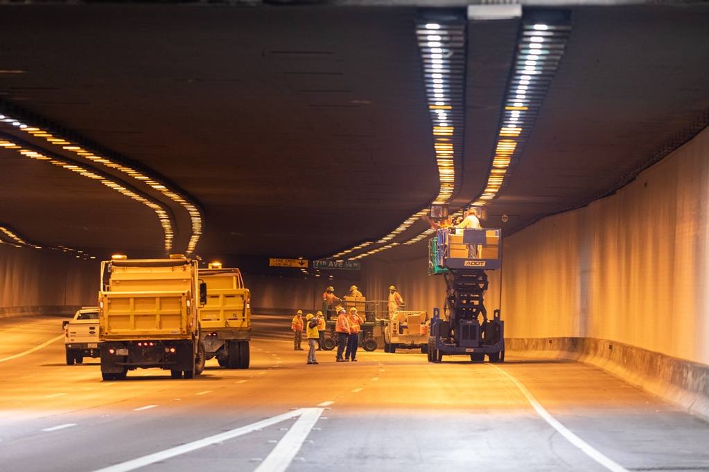 File photo of Interstate 10 in Tucson, Arizona, lit at night
