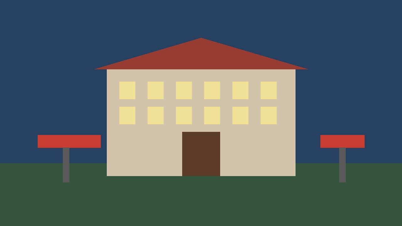 Editorial illustration of a generic city hall building with barriers, flat style, no real person