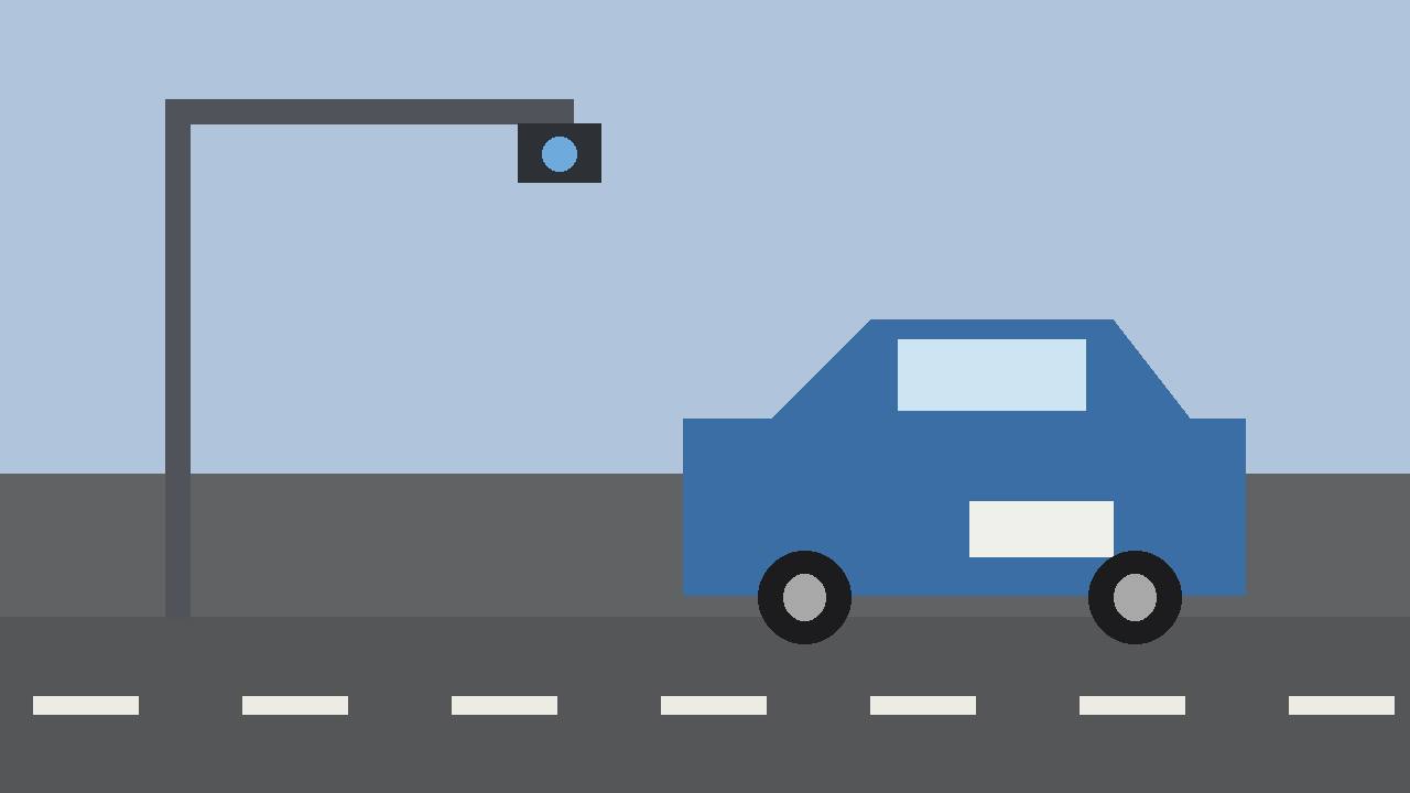 Editorial illustration of a generic streetlight camera above a car with a blank licence plate, flat style, no text, no characters on the plate, no real person's face