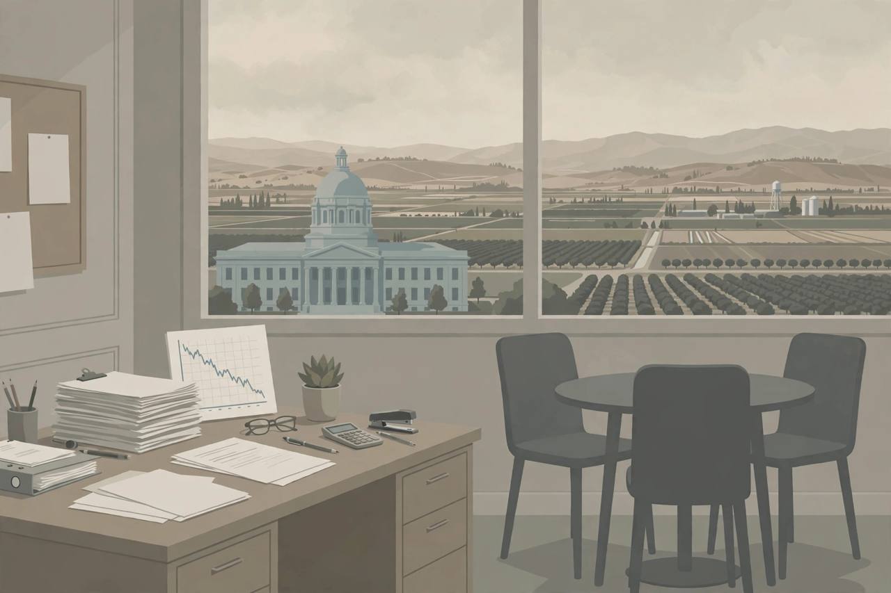 {'en': "Editorial illustration of a generic accountant desk with promissory notes and a falling stock chart in California's Central Valley, no real person", 'pa': 'ਕੈਲੀਫੋਰਨੀਆ ਦੀ ਸੈਂਟਰਲ ਵੈਲੀ ਵਿੱਚ ਵਾਅਦਾ-ਨੋਟਾਂ ਅਤੇ ਡਿੱਗਦੇ ਸਟਾਕ ਚਾਰਟ ਵਾਲੇ ਇੱਕ ਆਮ ਅਕਾਊਂਟੈਂਟ ਡੈਸਕ ਦੀ ਸੰਪਾਦਕੀ ਤਸਵੀਰ, ਕੋਈ ਅਸਲੀ ਵਿਅਕਤੀ ਨਹੀਂ', 'hi': 'कैलिफोर्निया की सेंट्रल वैली में वचन-पत्रों और गिरते स्टॉक चार्ट वाले एक सामान्य अकाउंटेंट डेस्क का संपादकीय चित्र, कोई वास्तविक व्यक्ति नहीं'}