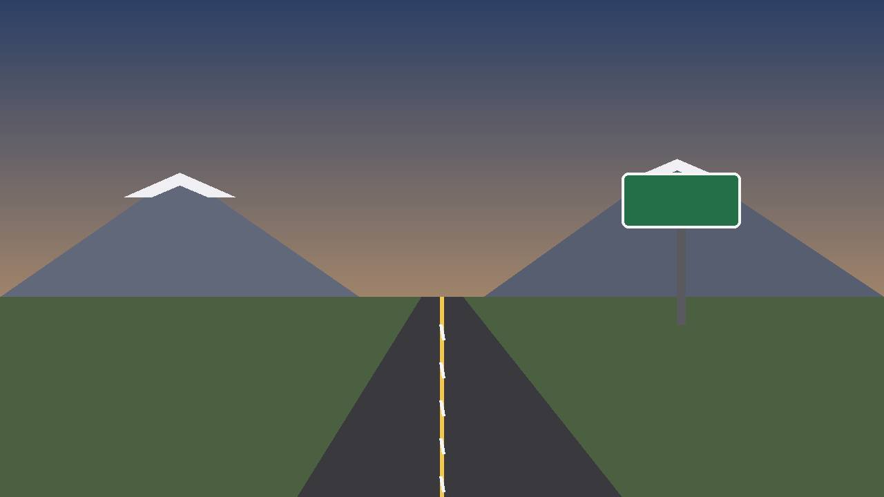 Editorial illustration of an empty Colorado highway at dawn with mountains and a road sign, flat style, no crash or person depicted