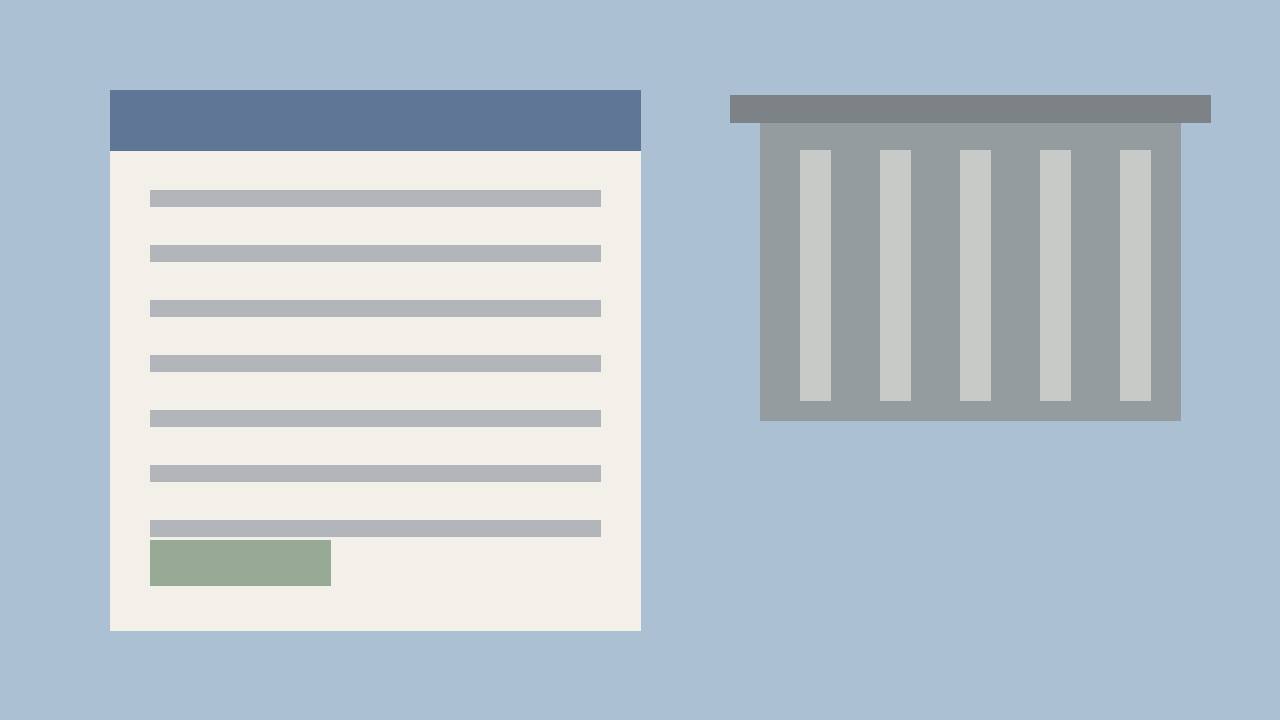 Editorial illustration of a generic paper application form in front of a plain courthouse, flat style, no people, no readable text, no real place depicted