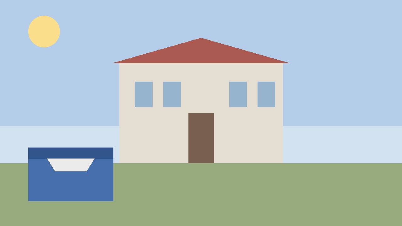 Editorial illustration of a generic public building and ballot box, flat style, no people, no text, no real place depicted