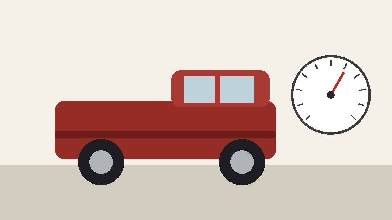 Editorial illustration of a pickup truck beside a large speedometer gauge, representing a speedometer recall