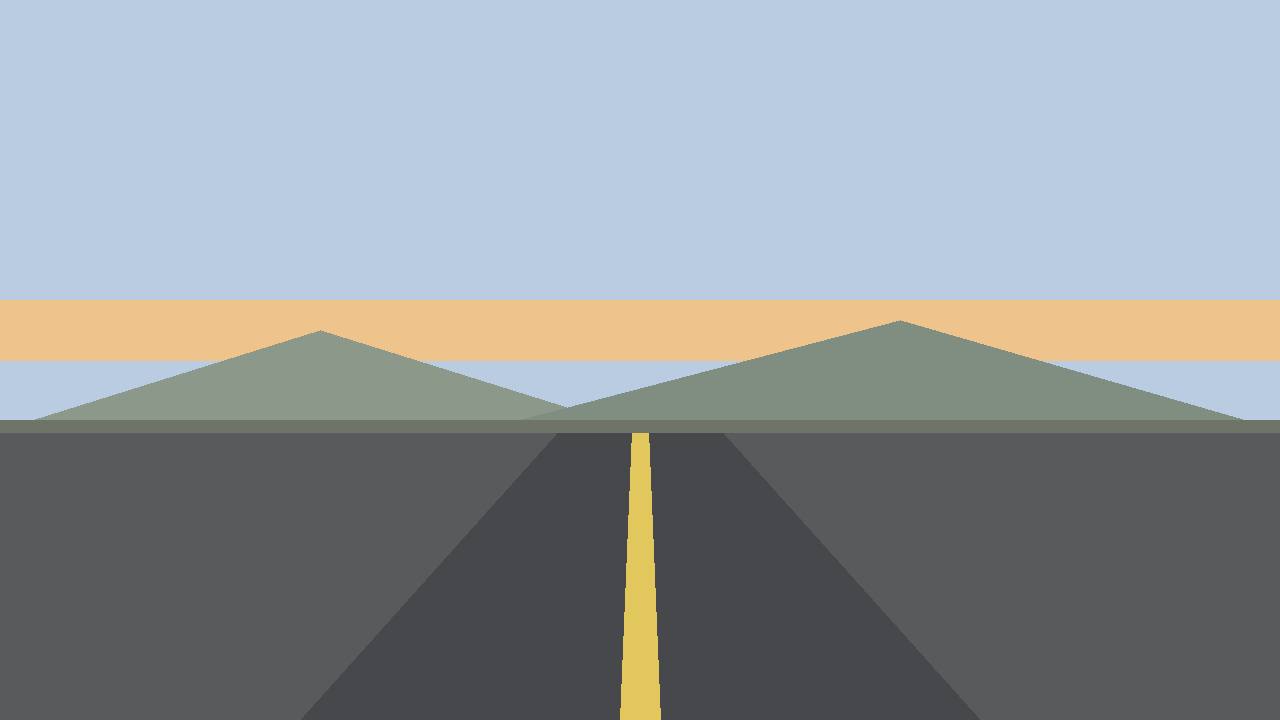 Editorial illustration of an empty two-lane highway at dawn with hills in the distance, flat style, no vehicles, no people, no text — a neutral image for a fatal crash report