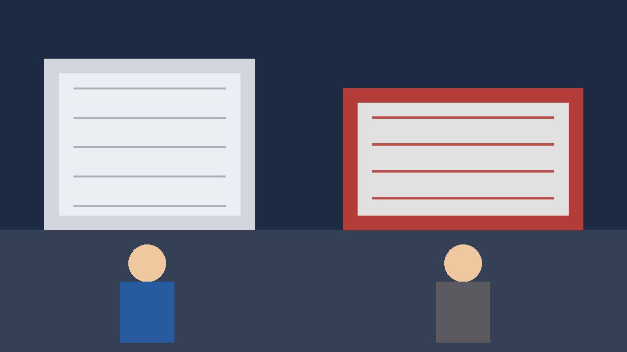 Editorial illustration of generic government documents and a federal building facade, with generic figures and no real person's likeness