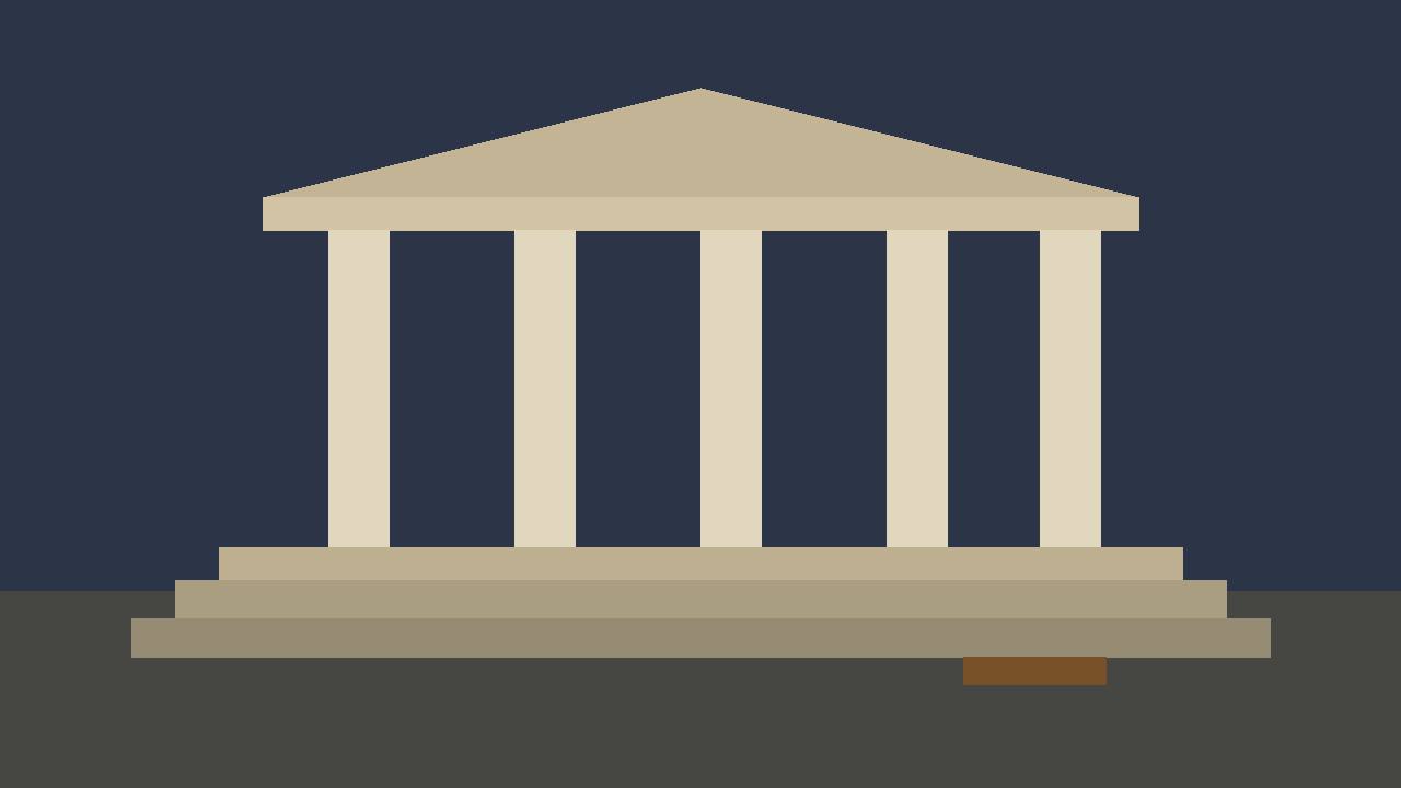 Editorial illustration of a generic courthouse with columns and steps, flat style, no real person depicted