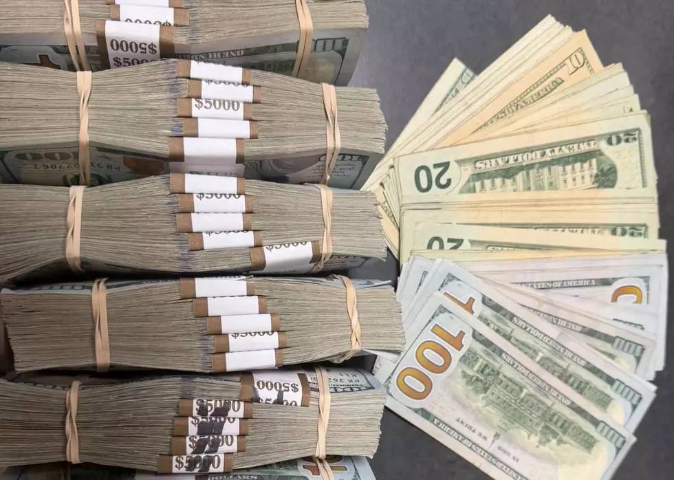 Stacks of banded US banknotes recovered by Missouri troopers after the St. Joseph casino cash-box theft
